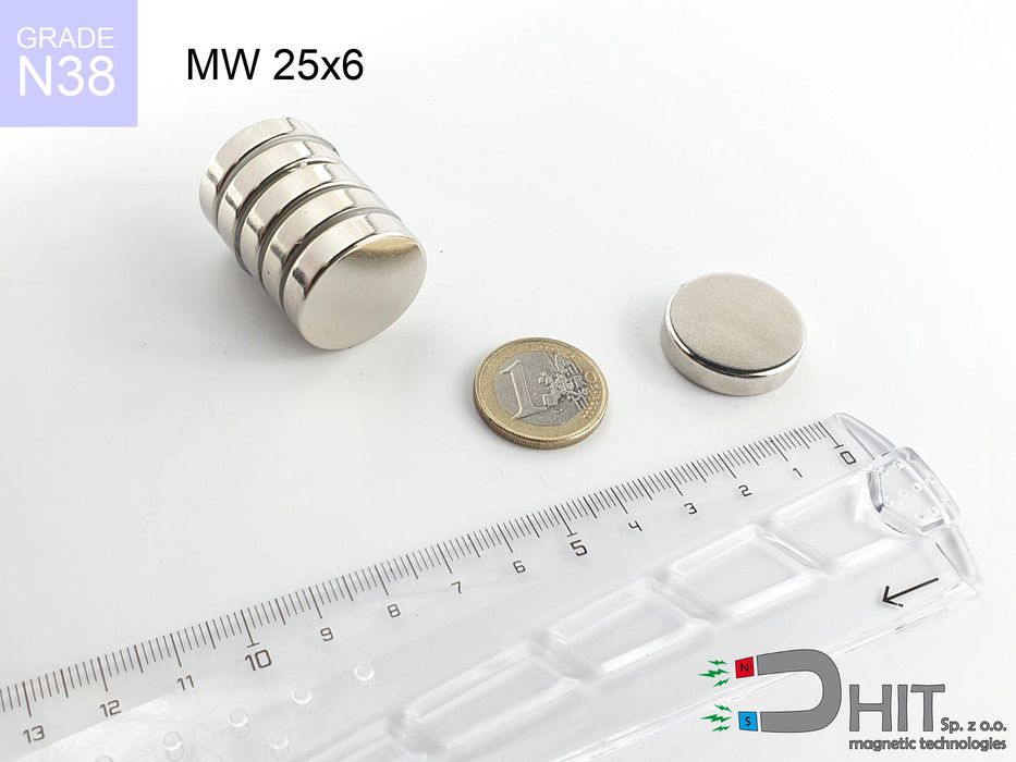 MW 25x6 [N38] : magnes neodymowy w kształcie walca o klasie 1 szt.