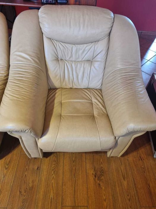 Narożnik + fotel, Sofa, Prawdziwa skóra, ecrue, stan bardzo dobry