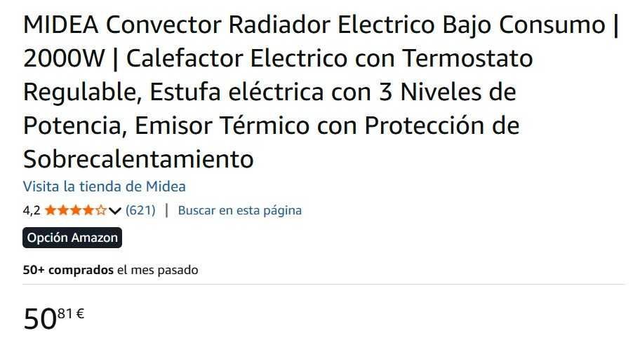 Radiador elétrico MIDEA baixo consumo, como novo | 2000 W | Silencioso