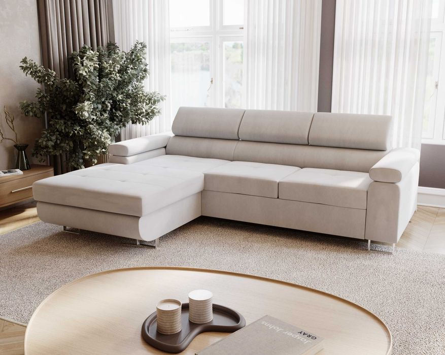 Narożnik LIVIO MINI 230 cm regulowane zagłówki funkcja spania