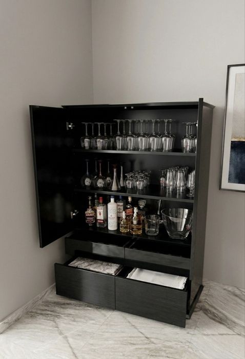 Móvel Bar / Aparador Design Moderno – Preto Lacado e Espelhado