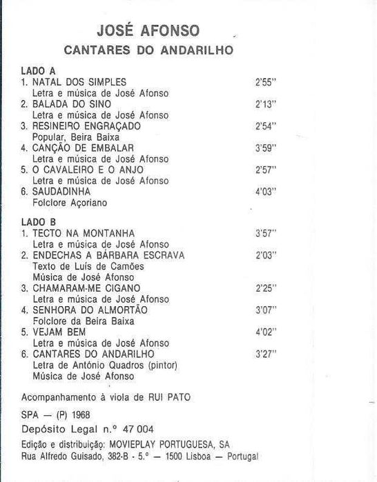 José Afonso	- - - - -		Cantares do Andarilho	- - - - -	K7