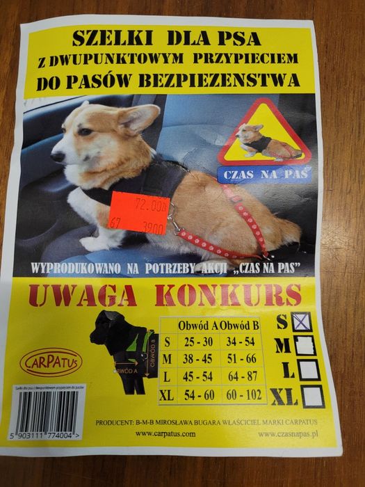 Szelki S z pasem bezpieczeństwa