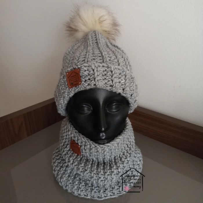 Czapka zimowa i komin - komplet handmade 100%