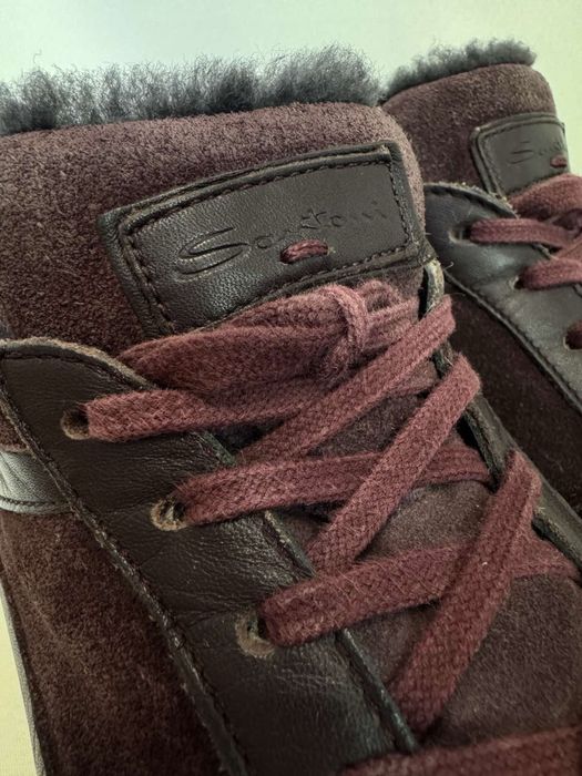 Santoni (Італія) Утеплені шкіряні кросівки на хутрі, р. 39.5-40