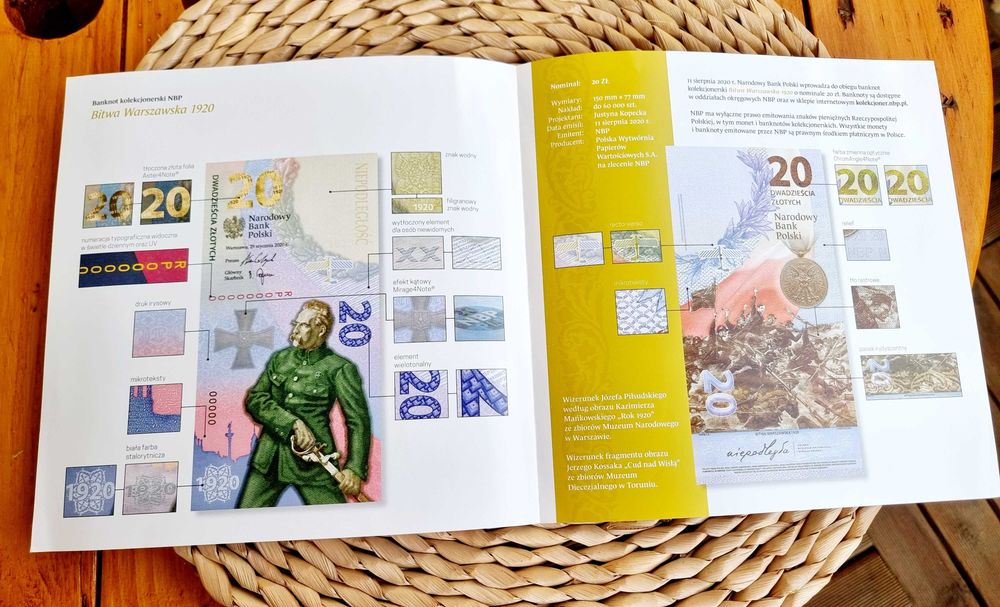 20zł banknot BITWA WARSZAWSKA 1920 NISKI NR 12287 + folder gratis