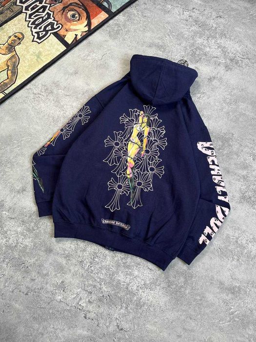 Синє Зіп-Худі Chrome Hearts з бірками