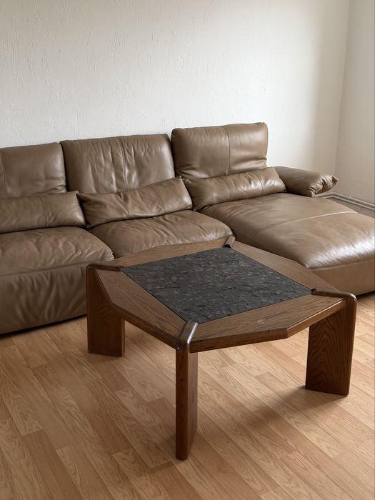 Stolik kawowy ława lata 70 dąb brutalizm mid century skamieliny łuper kamień
