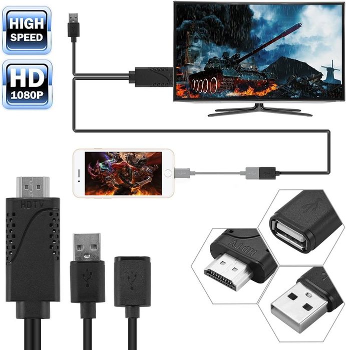 Adapter HDMI Do Telefonu iPhone Android 1080P USB Lightning USB C Micro USB