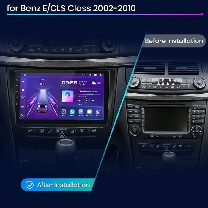 Mercedes E W211 2002–2010 – Radio Android 15 9" CarPlay Android Auto 2GB/32GB GPS Nawigacja Stacja Multimedialna WiFi Bluetooth PL