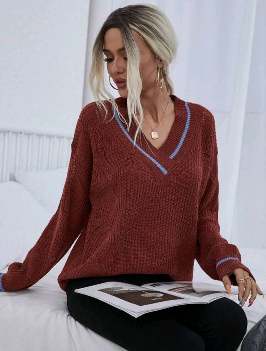 SHEIN LUNE Suéter Feminino Com Acabamento Em Bloco Colorido E Ombro Ca