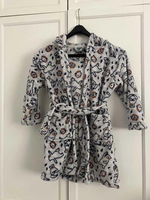 Szlafrok dziecięcy 110 stan idealny szary - jeż, miś