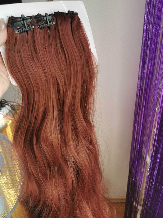 Doczepiane włosy clip in ciepły rudy brąz 65 cm 8 tresek