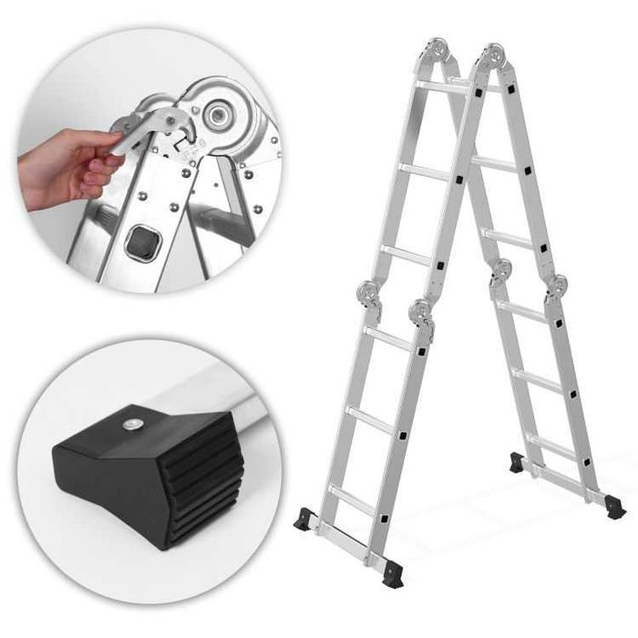 DRABINA PRZEGUBOWA Profesjonalna aluminiowa 4x3 - Wielofunkcyjna 7w1