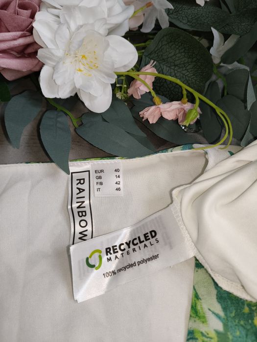 Nowa sukienka szyfonowa z motywem liści Bonprix R.40/42