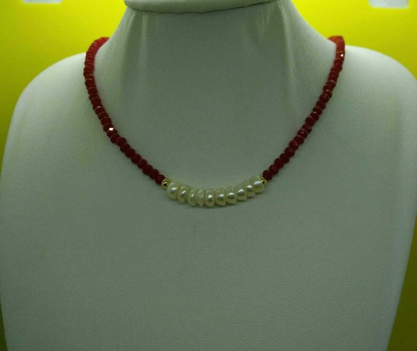 Colar Contas Vidro Facetadas Bordeaux e Perolas NOVO