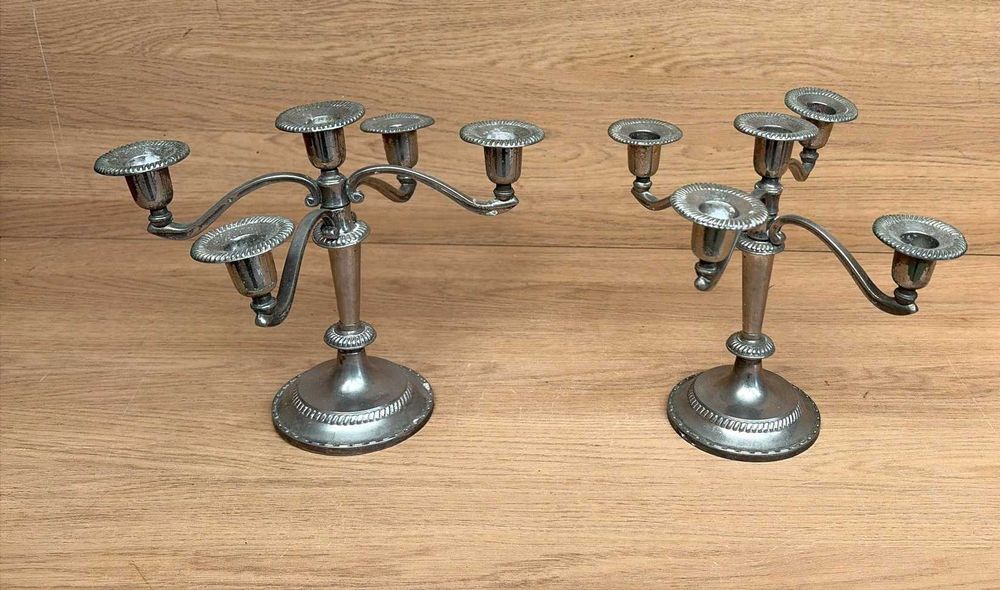 Candelabro, castiçais (par), castiçais veleiros de 5 luzes antigos em metal