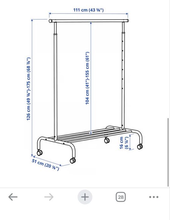 Charriot - Suporte para cabides branco modelo Rigga do IKEA