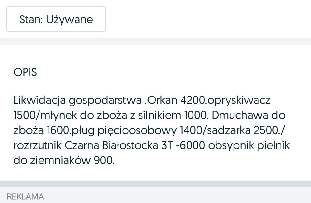 Orkan i inne maszyny Likwidacja gospodarstwa