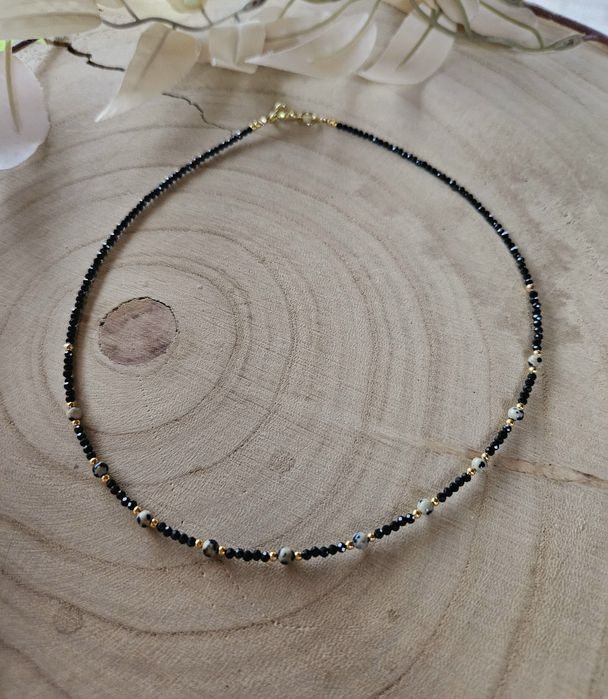 Naszyjnik Choker kamienie naturalne Spinel Jaspis Dalmatyński