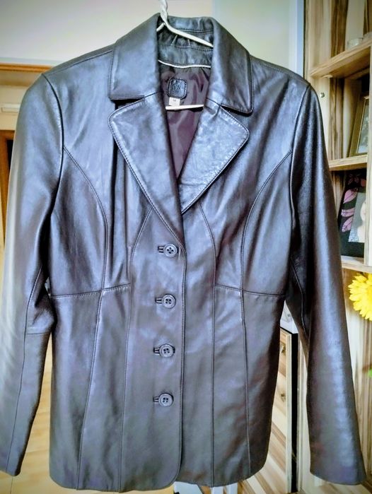 Коричневый шкіряний піджак