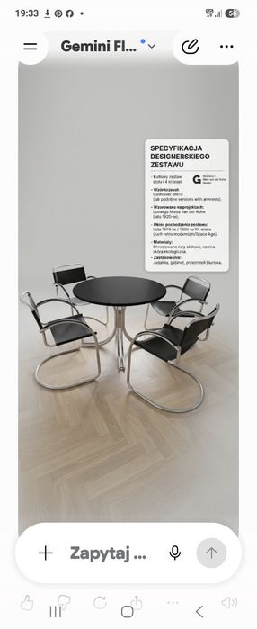 Designerski zestaw vintage lat 70/80 Bauhaus: Okrągły stół + 4 krzesła Cantilever chromowane (styl Mies van der Rohe)