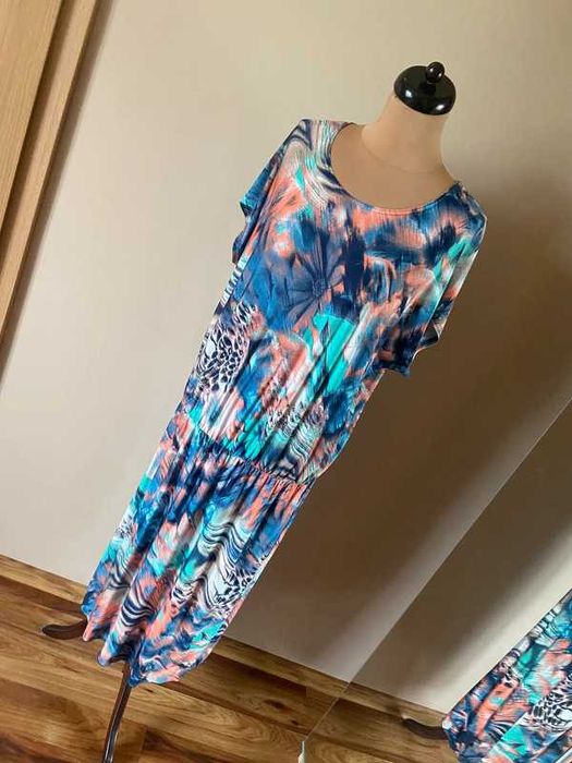 42 44 xxl +size maxi dluga sukienka wzor kolorowa ombre nietoperz