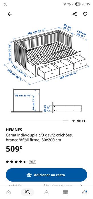 Cama IKEA Hemnes com colchões