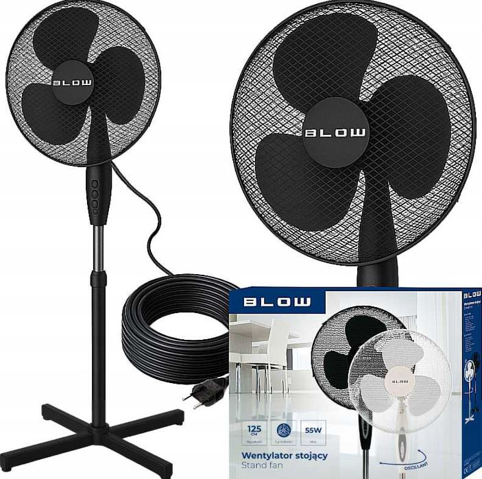 wiatrak wentylator podłogowy stojący regulacja oscylacja cichy 55w
