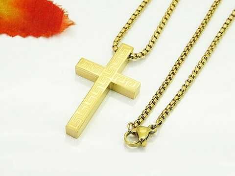 Naszyjnik stal chirurgiczna złoty męski krzyżyk greckie wzorki LM106