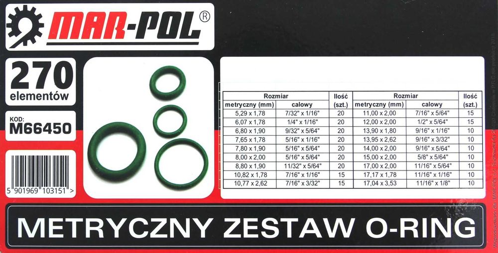 Zestaw oringów 270 sztuk oring  oringi gazowe do klimatyzacji Solidne