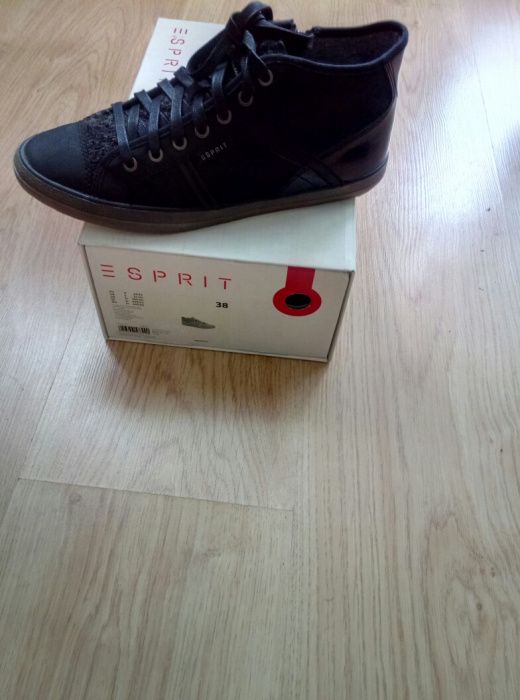 ESPRIT NOWE r. 38 buty półbuty sneakersy trampki tenisówki skóra ekologiczna czarne damskie młodzieżowe