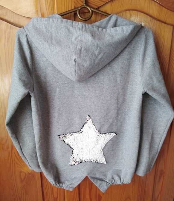 Bluza dziewczęca rozsuwana z kapturem, szara,  146 cm