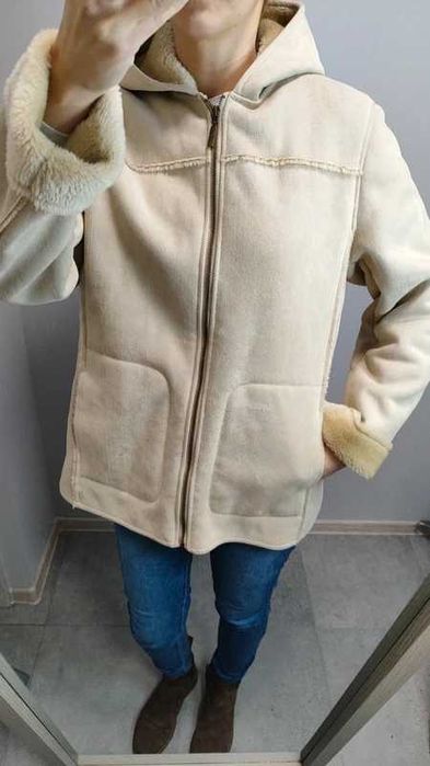 Kurtka płaszczyk futerko beżowe misiu ciepła 38 M 40 L