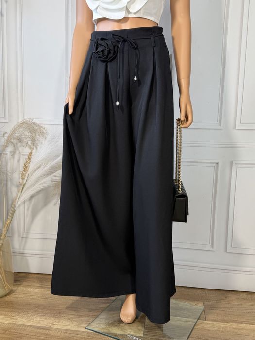 Spodnie eleganckie szerokie czarne palazzo wysoki stan r. 38 40