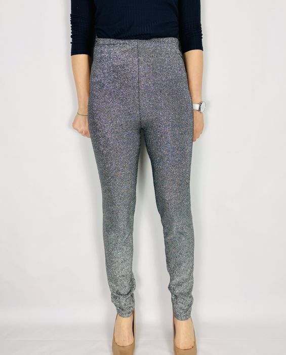 Srebrne legginsy z brokatem S 36