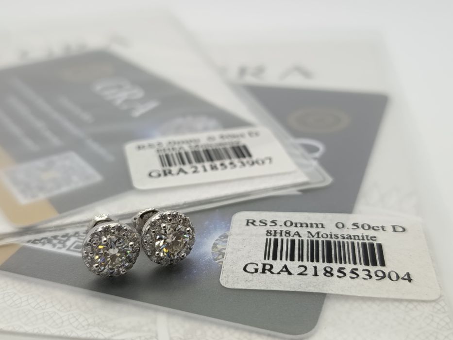 Piękne nowe kolczyki z moissanitem GRA 0.5 ct - srebro 925