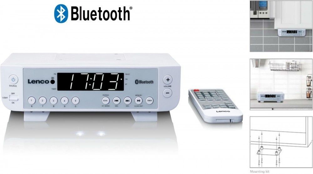 Radio sieciowe Odtwarzacz Bluetooth Radio FM Lenco KCR-100 Białe NOWE