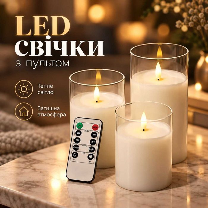 Набір LED свічок MA765, 3 шт. з пультом керування