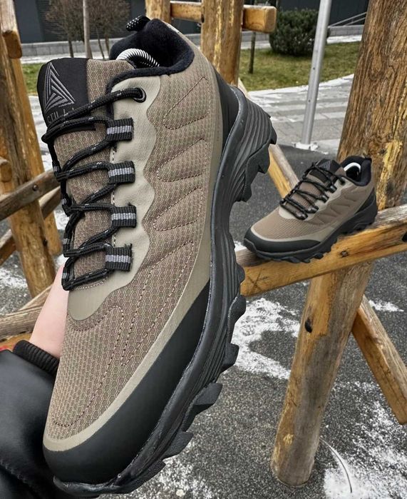 Мужские Зимние Кроссовки на Меху цвет Хаки Высокие Ботинки