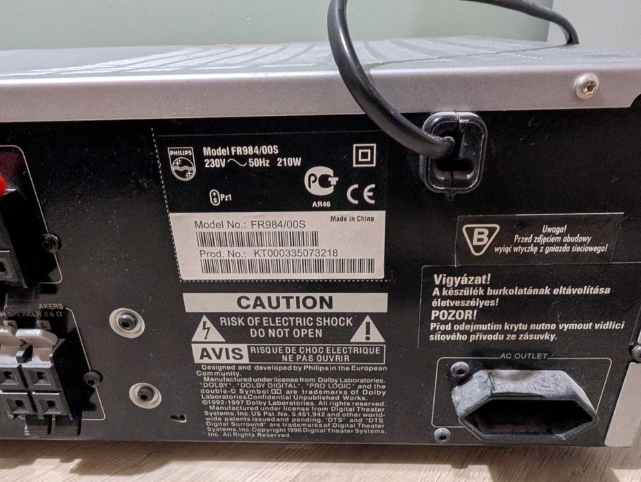 Zestaw nagłośnienia amplituner philips, subwoofer, głośniki skytronic.