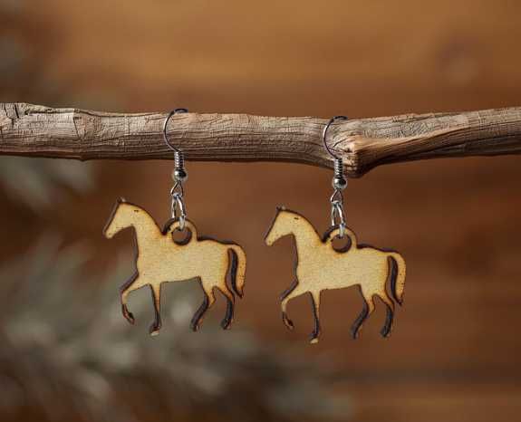 Kolczyki ze sklejki - Koń, rękodzieło
