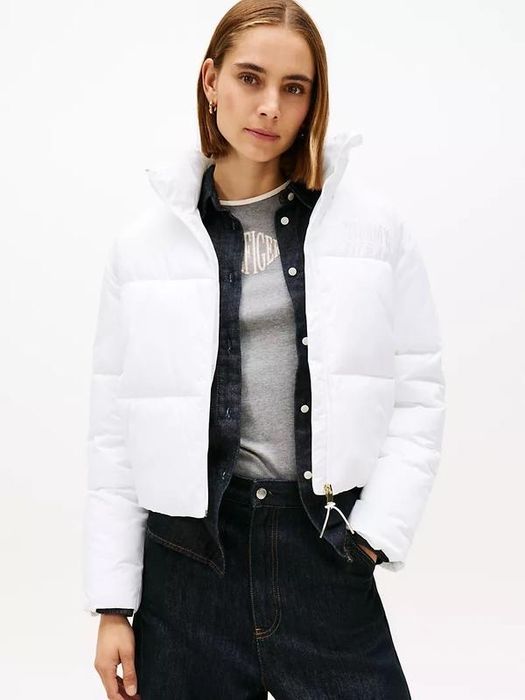 Куртка tommy jeans, біла куртка tommy, cropped puffer jacket tommy jeans, xw06027-ycf