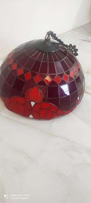 Lampa sufitowa duża Tiffany mosiądz witraż