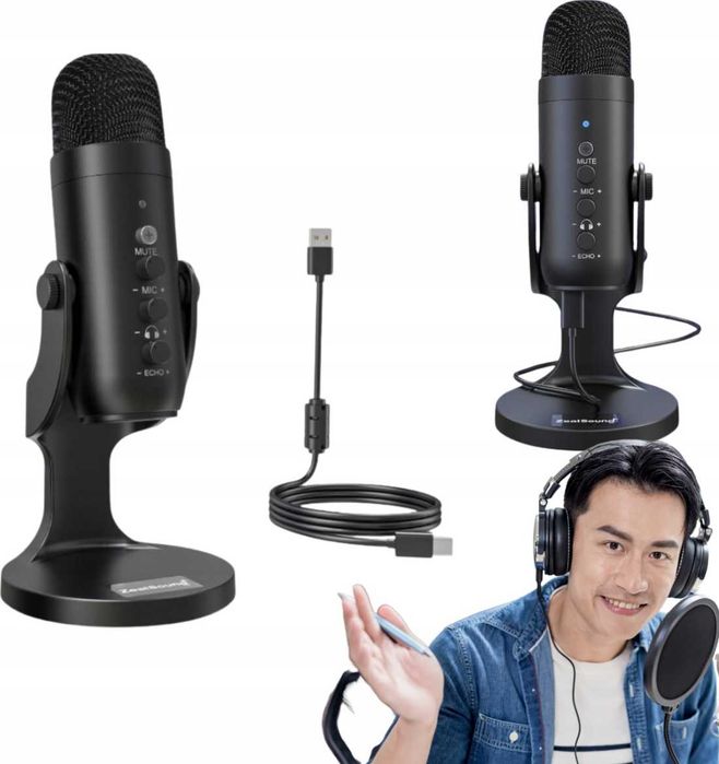 Mikrofon USB do gier nagrywania streamingu K66 czarny ZealSound