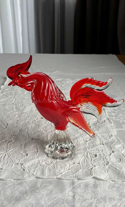 Figurka kogut szkło murano czerwone 21 cm