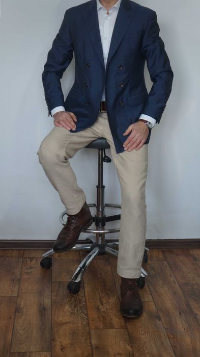 Marynarka dwurzędowa JOOP Slim Fit 46 S Wełna Moher Jedwab Granatowa