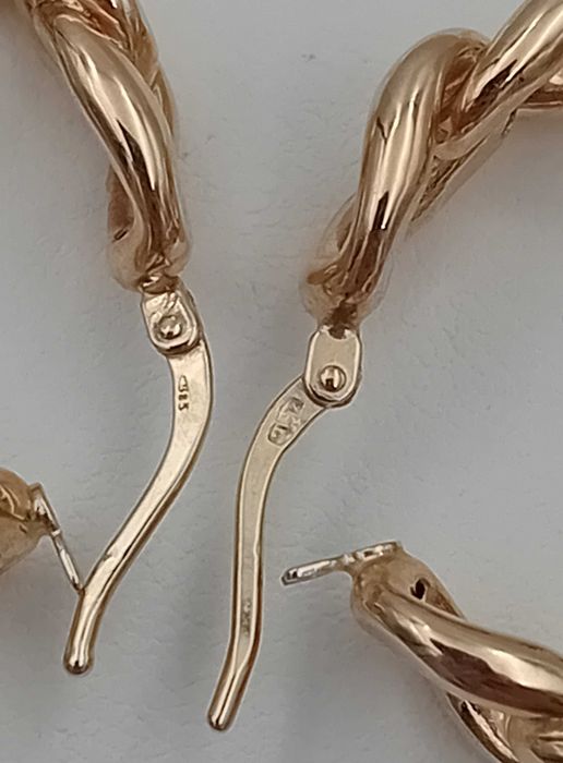 Złote Kolczyki KOŁA łańcuchy 2,5 cm próba 585 NOWE Precle ZŁOTE