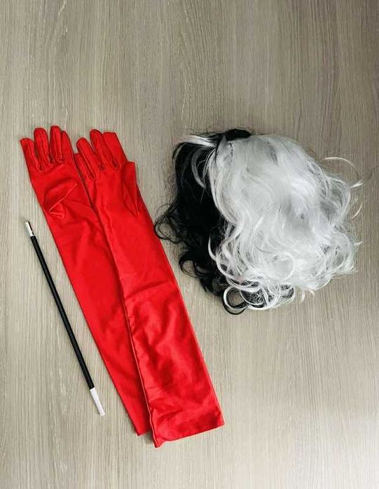 Cruella de mon zestaw peruka włosy rękawiczki cygaretka