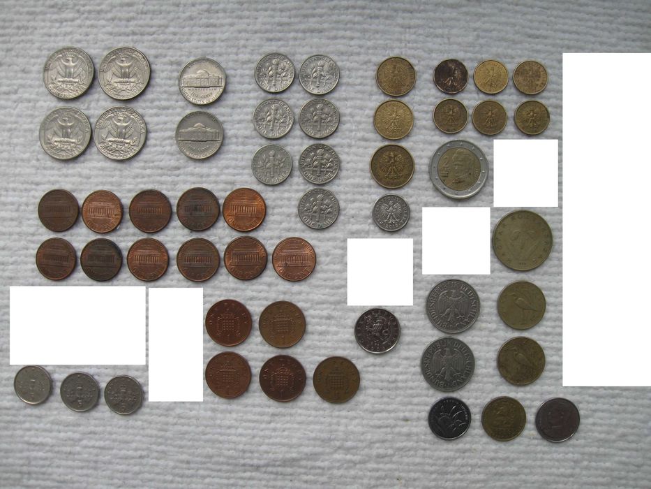 Коллекция монет- рубль копейка доллар цент жетон метро